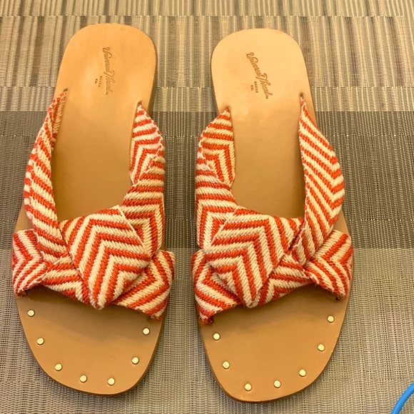 Universal Threads Boho Woven sandals Salmon Orange & White Slides Women’s 7.5 - Picture 3 of 6
